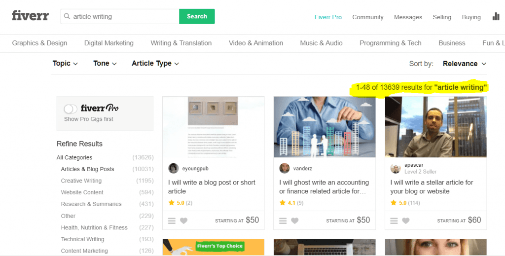 Search Results for "Article Writing" gigs on Fiverr