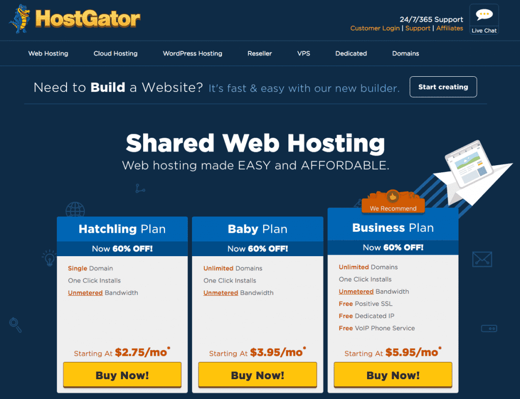 Hostgator shared web hosting plans